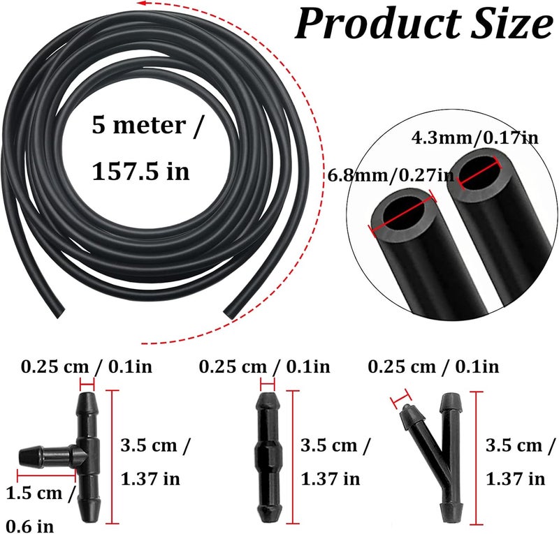 SmaringWing Windshield Washer Hose Repair Kit, Automotive Replacement Windshield Washer Hoses Connect Car Water Pump&Nozzles for Most Car Windshield Washer Tubing (4*4M Washer Fluid Hoses & 48Pcs Hose Connectors) - Image 2